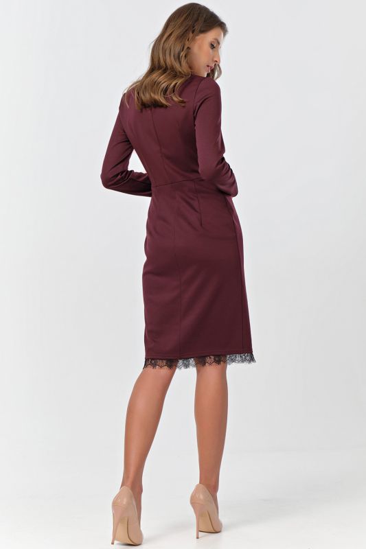 Dark maroon dress with a flap on the chest