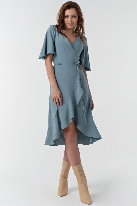 Mint fit-and-flare midi dress with flounces