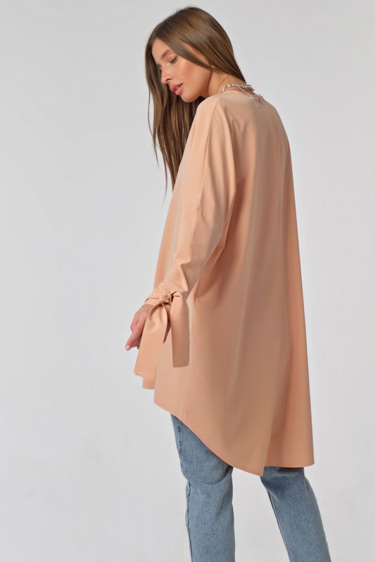 Peach long sleeve flared blouse with long sleeves