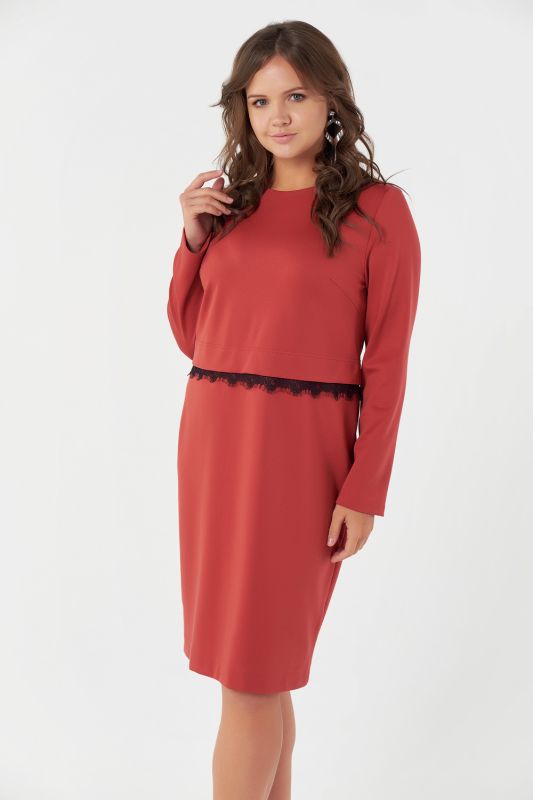 Terracotta long sleeve casual knit dress in large size