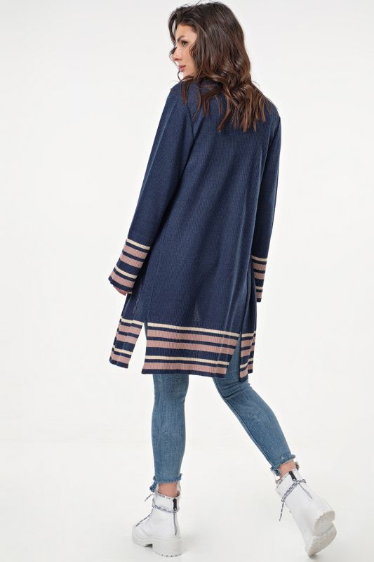 Cardigan knitted oversize long blue melange