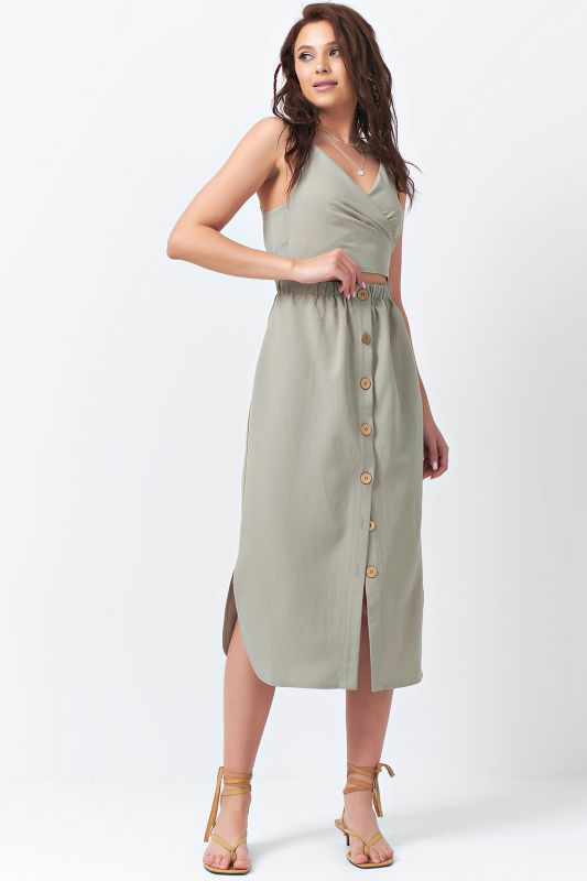 Khaki Cotton Dress with Cut-Off Waist