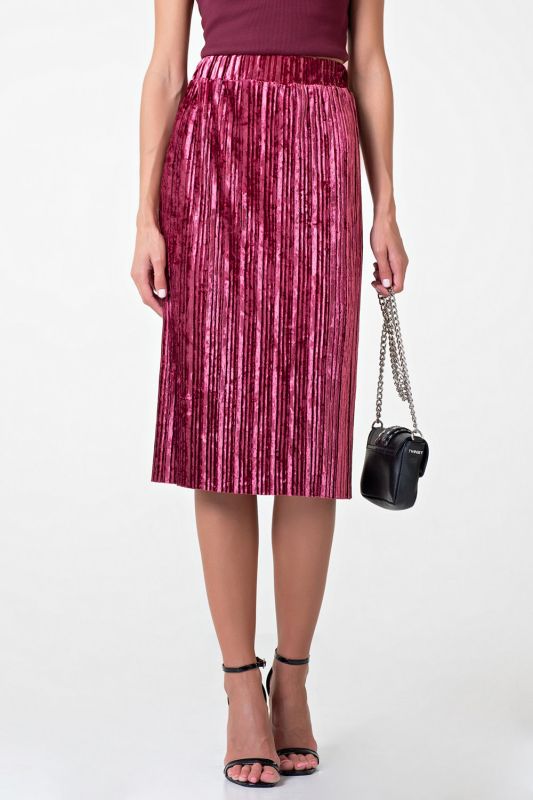 Velvet pleated skirt with elastic band in burgundy