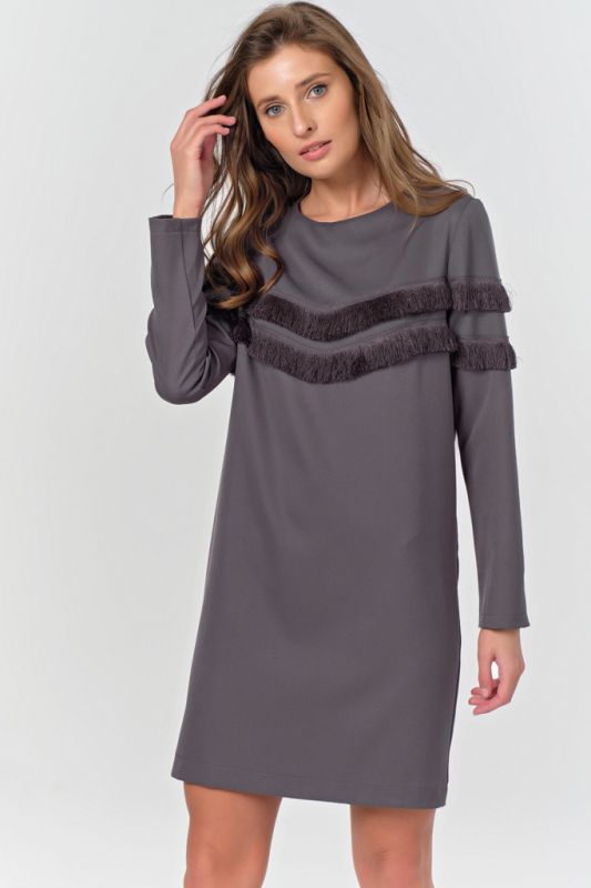 Straight dress with fringe gray