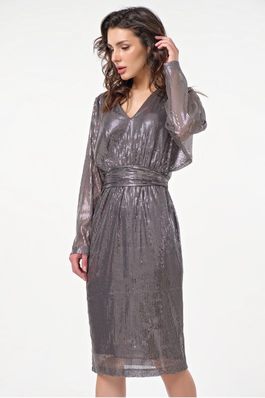 Silver silver sequin knitted semi-fitted silhouette dress