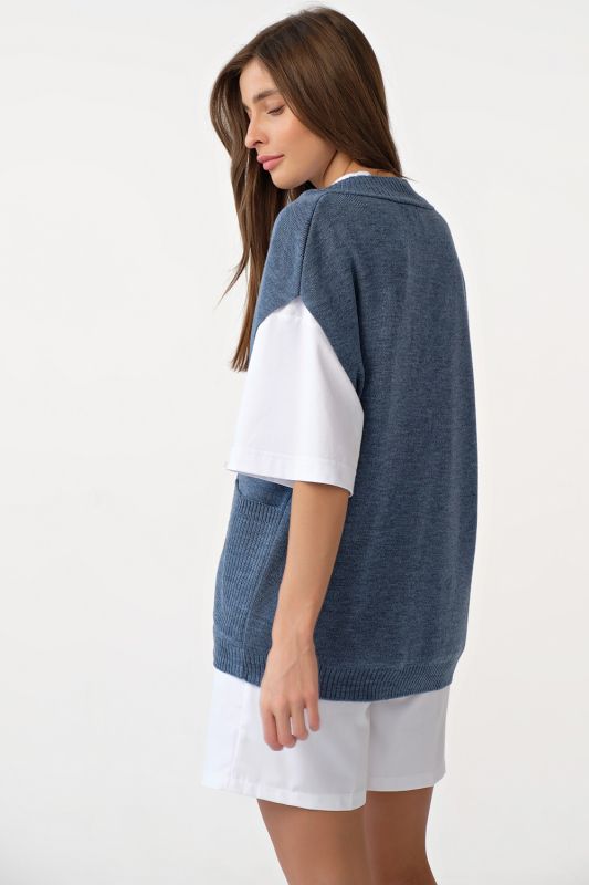 Oversize v-neck knit vest denim melange