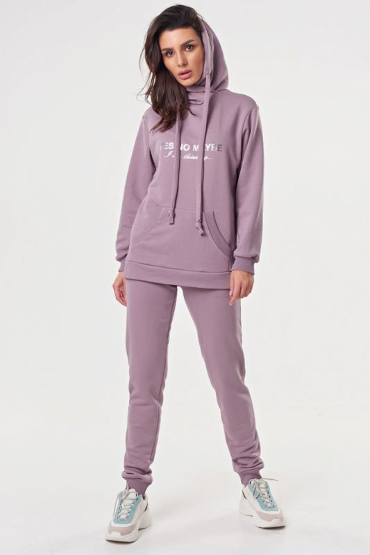 Lavender jersey sport pants suit with hoodie