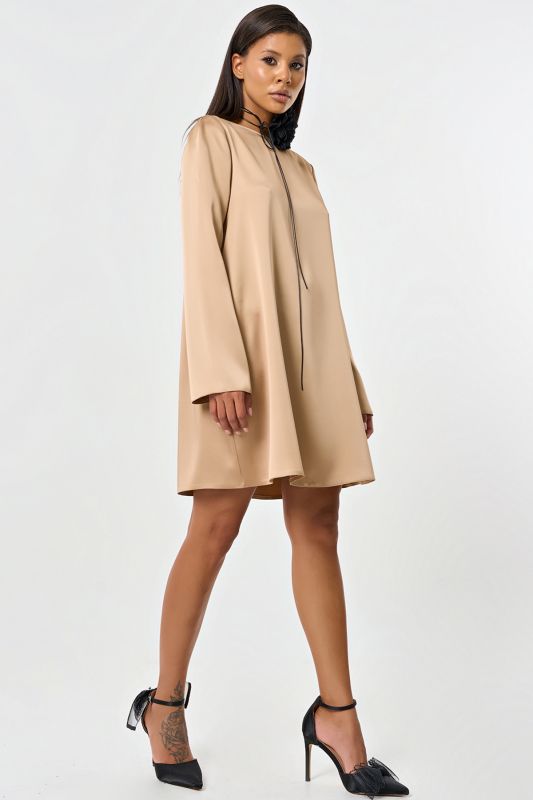 Satin sleeve dress in dark beige