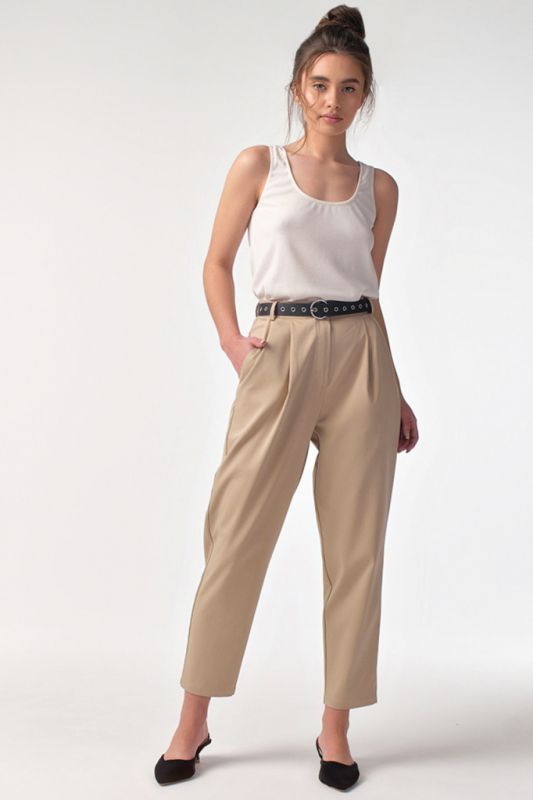 Beige cotton slim fit pants