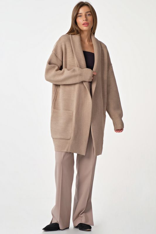 Beige m_lange knitted over-size cardigan with extended pockets