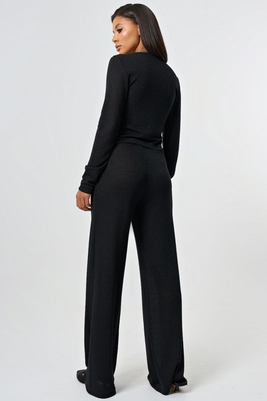 Wide pants made of openwork knit with lurex black