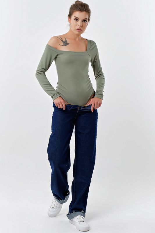 Soft knit body with open shoulder olive color