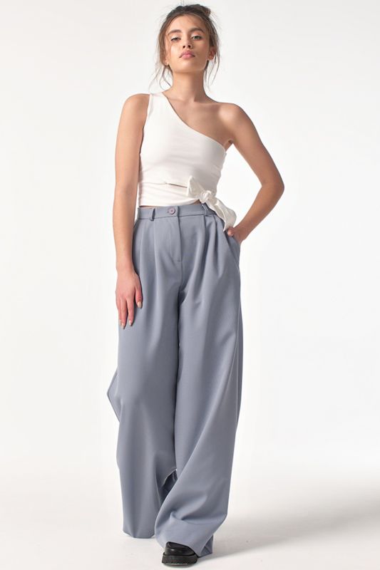 Pants palazzo with high waist gray-blue