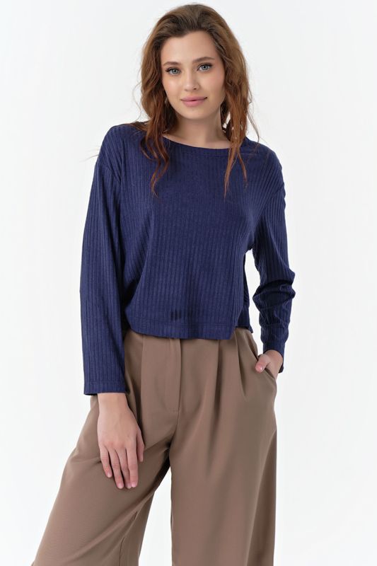 Blue open back knitted blouse