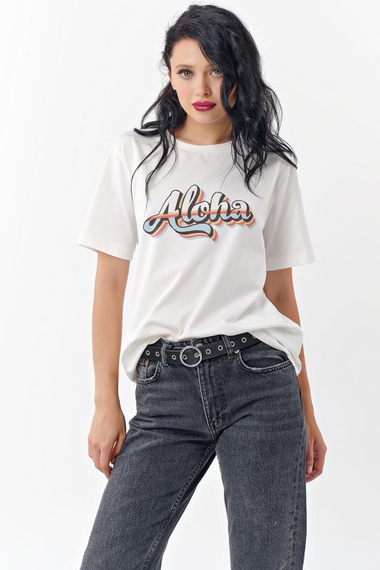 Cotton T-shirt with print ALOHA white