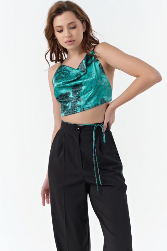 ONE SIZE paisley print satin strappy cropped top