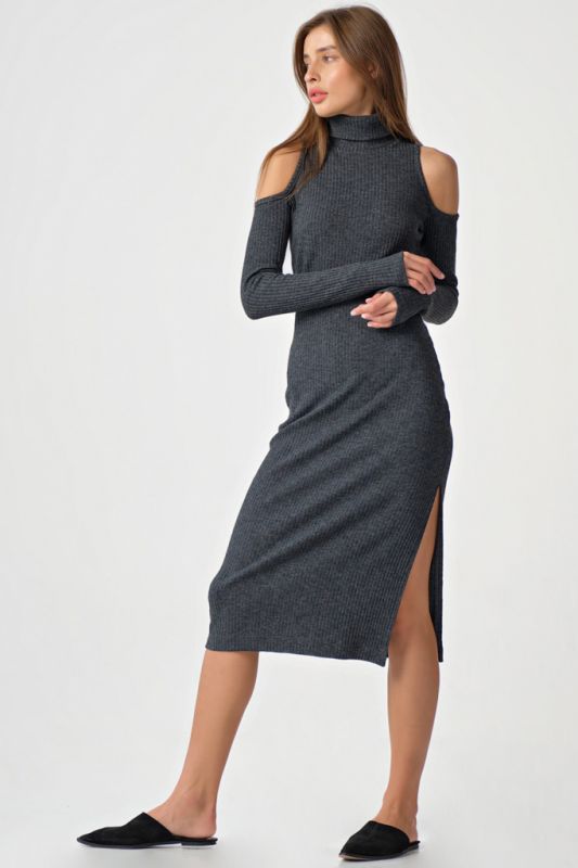 Noodle dress with open shoulders and sleeves dark gray