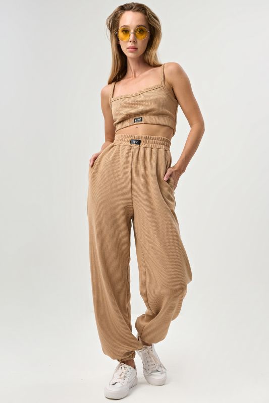 Textured jersey pants beige