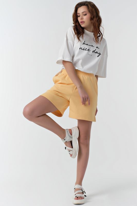 Cotton summer shorts with elastic band made of futer yellow