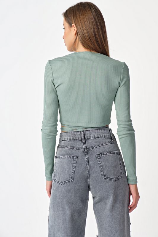 Knitted top with waist ties in mint color