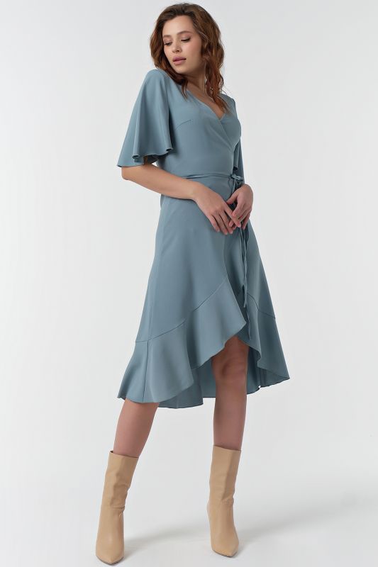 Mint fit-and-flare midi dress with flounces