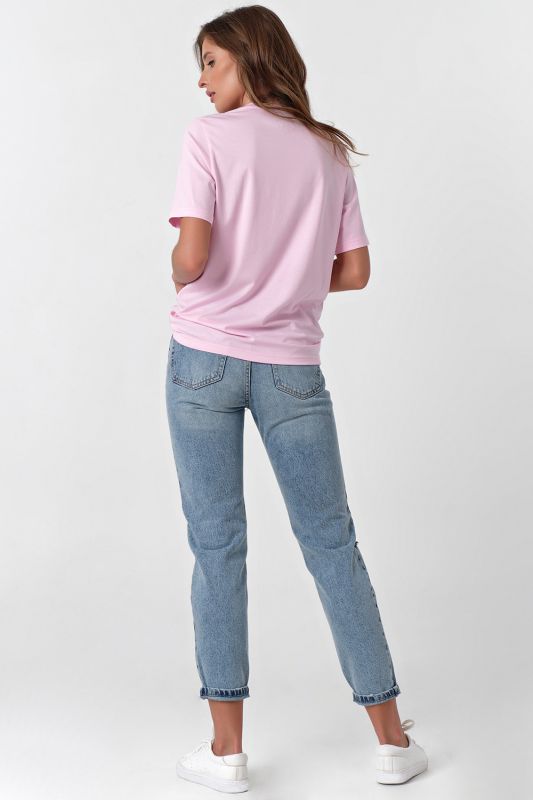 Basic knitted cotton oversize T-shirt in pink