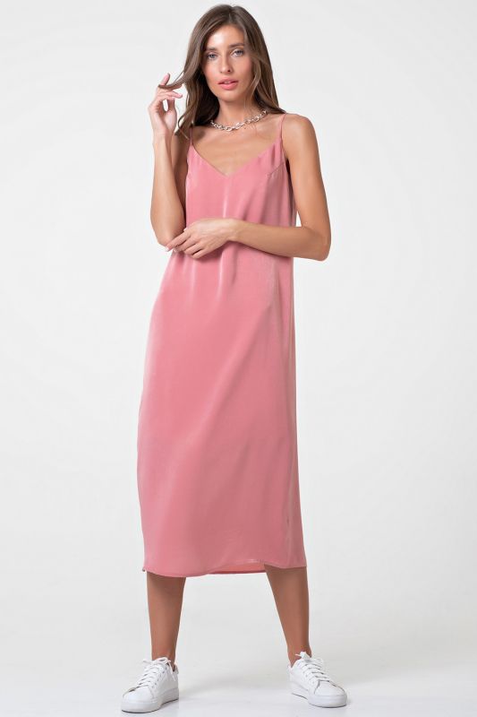 Lined silk midi combination dress coral