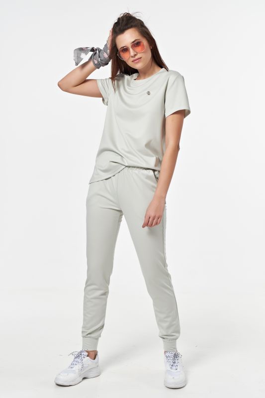 Lightweight knitted suit with T-shirt and pants in light green