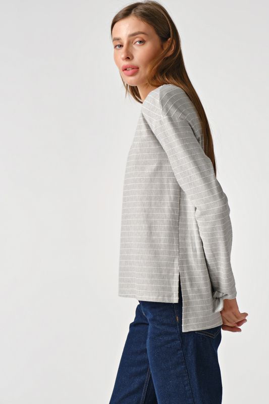 Light cotton striped sweater on gray