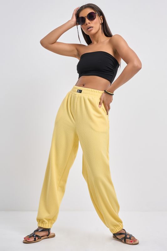 Yellow textured jersey casual pants