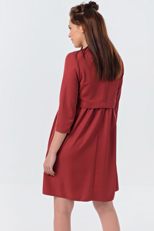 Casual loose dress with gathering at the waist dusty-red