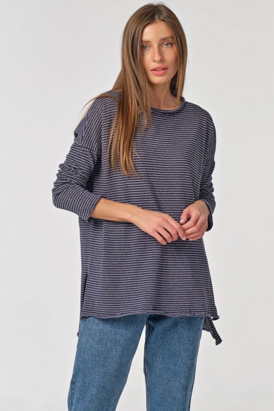 Oversize striped knit sweater on blue