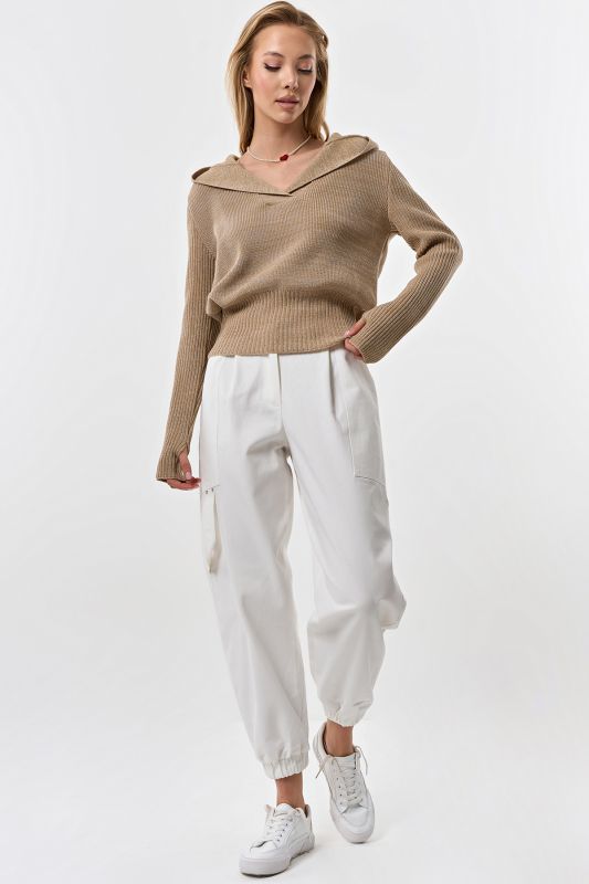 Cotton hooded sweater with melange melange beige