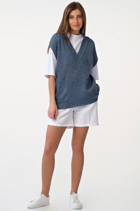 Oversize v-neck knit vest denim melange