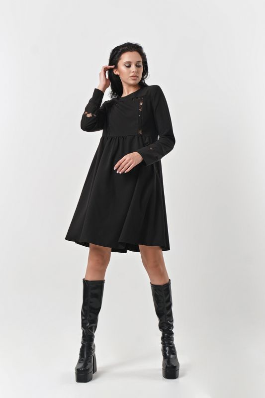 Casual loose long sleeve dress black