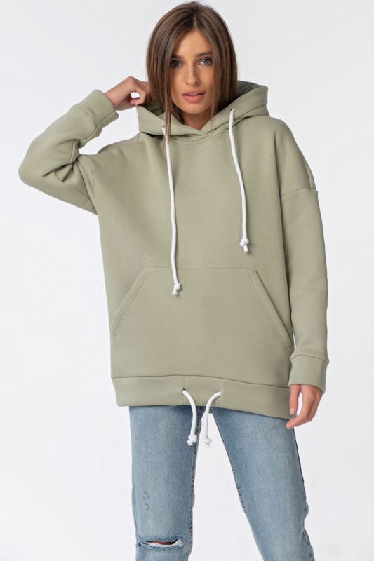 Warm over-size hooded hoodie in green futher