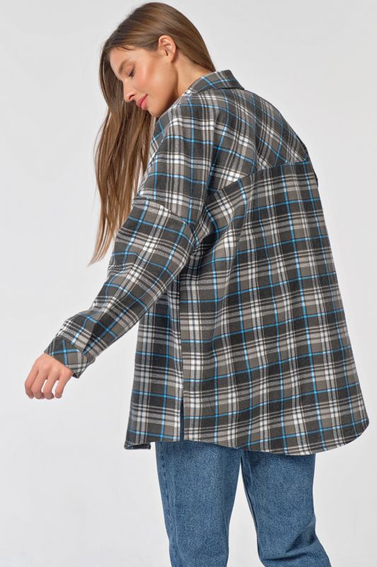 Cotton oversize shirt with large plaid on gray