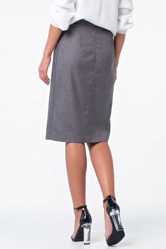 Classic straight skirt with front slit dark gray