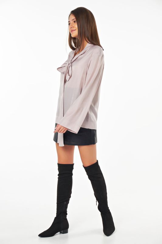 Blouse with bow on the neck gray-beige