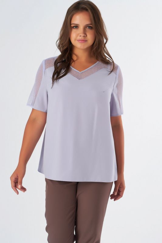 Summer blouse with short sleeve large size gray-purple