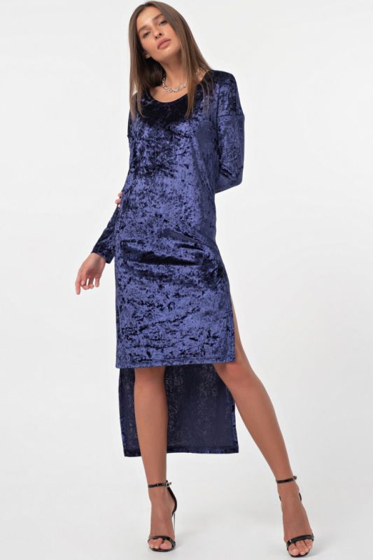 Dark blue velvet dress with slits on sides