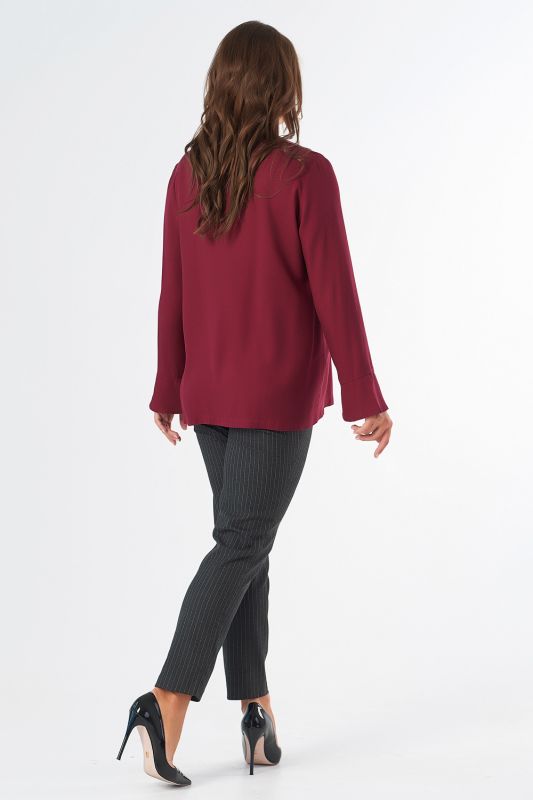 Long sleeve office blouse in burgundy color