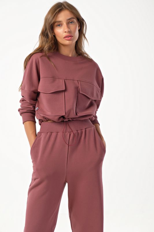 Sporty knitted suit with wide futer pants lingonberryberry