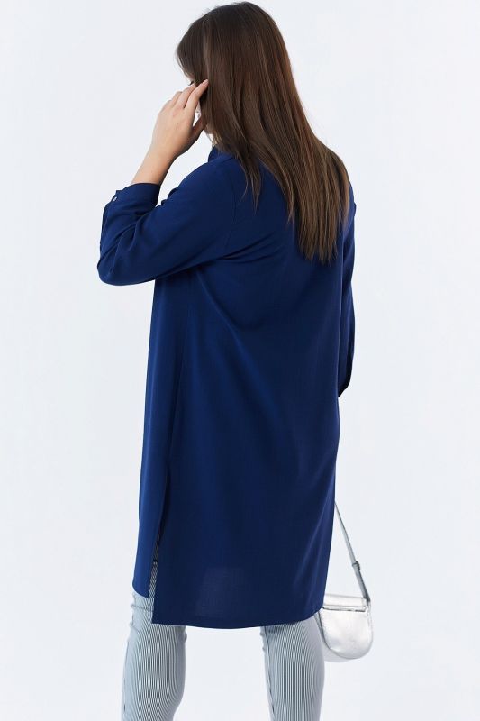 Summer long sleeve tunic in large size navy blue