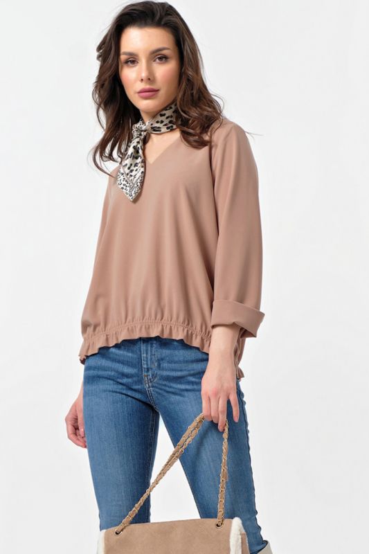 Office blouse with v-neck beige