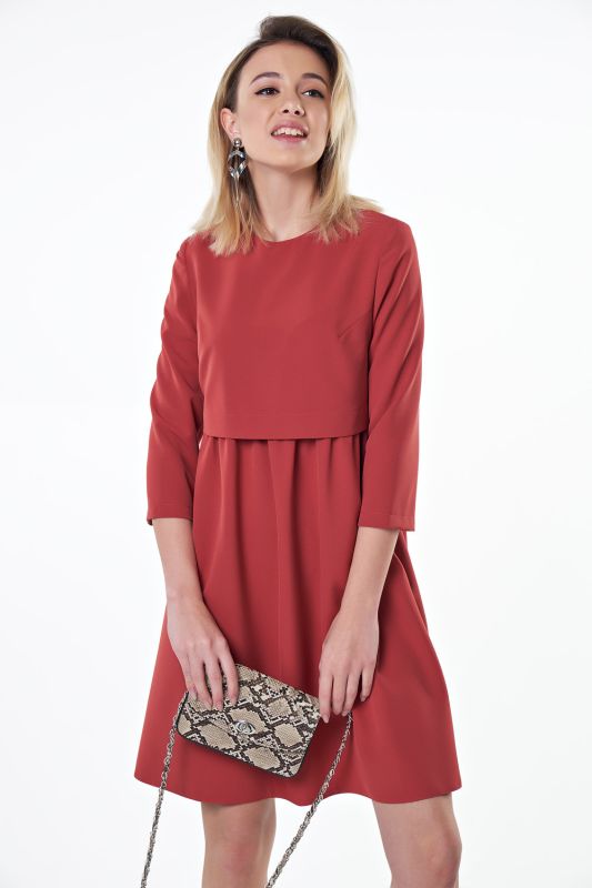 Terracotta loose casual dress with gathers