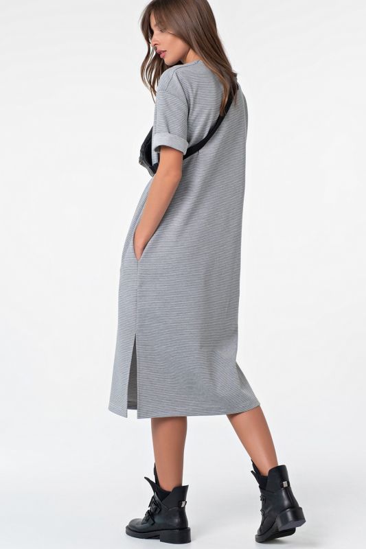 Long cotton t-shirt dress with striped stripes on gray