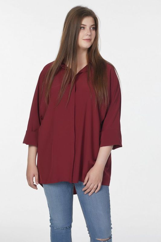 Oversize office blouse in big size burgundy