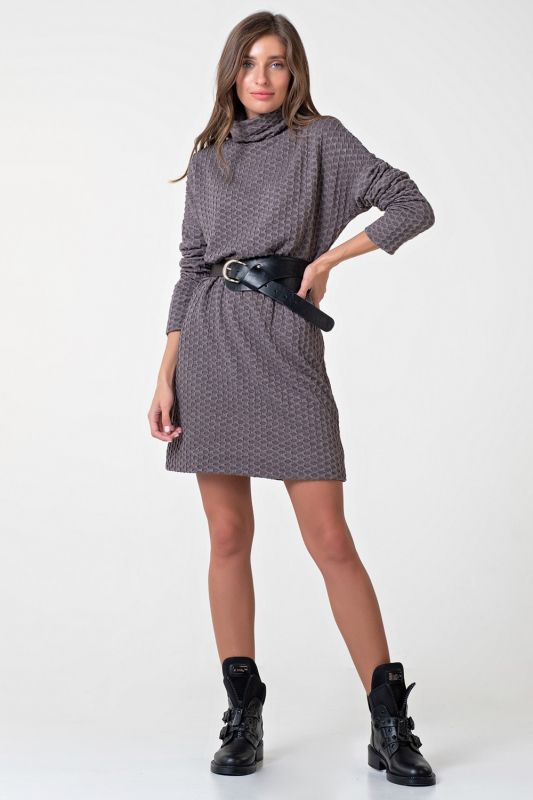 Short textured jersey dress light brown