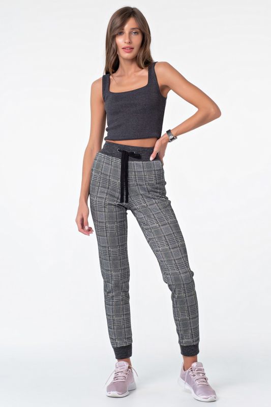 Black-gray sports joggers with checkered stripes